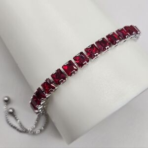 Silver Bracelet with Red Square Stones - Women Jewelry